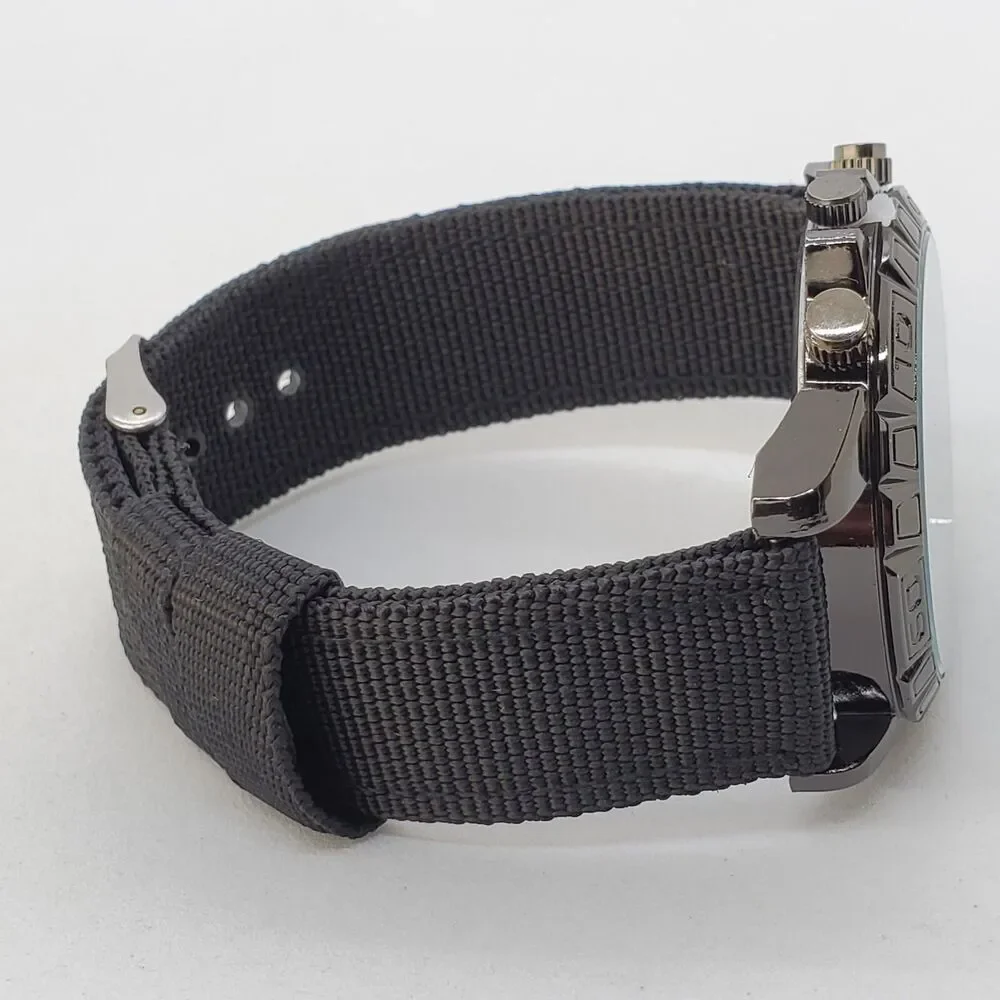 Men's Watch 42MM Black Case‎ Black Dial Date Indicator Black Canvas Band Straps